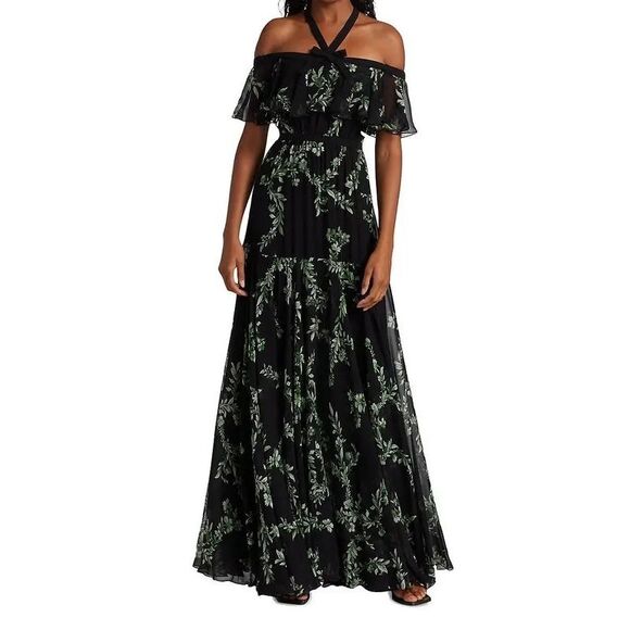 GIAMBATTISTA VALLI Floral Halterneck Maxi-Dress - Black Green